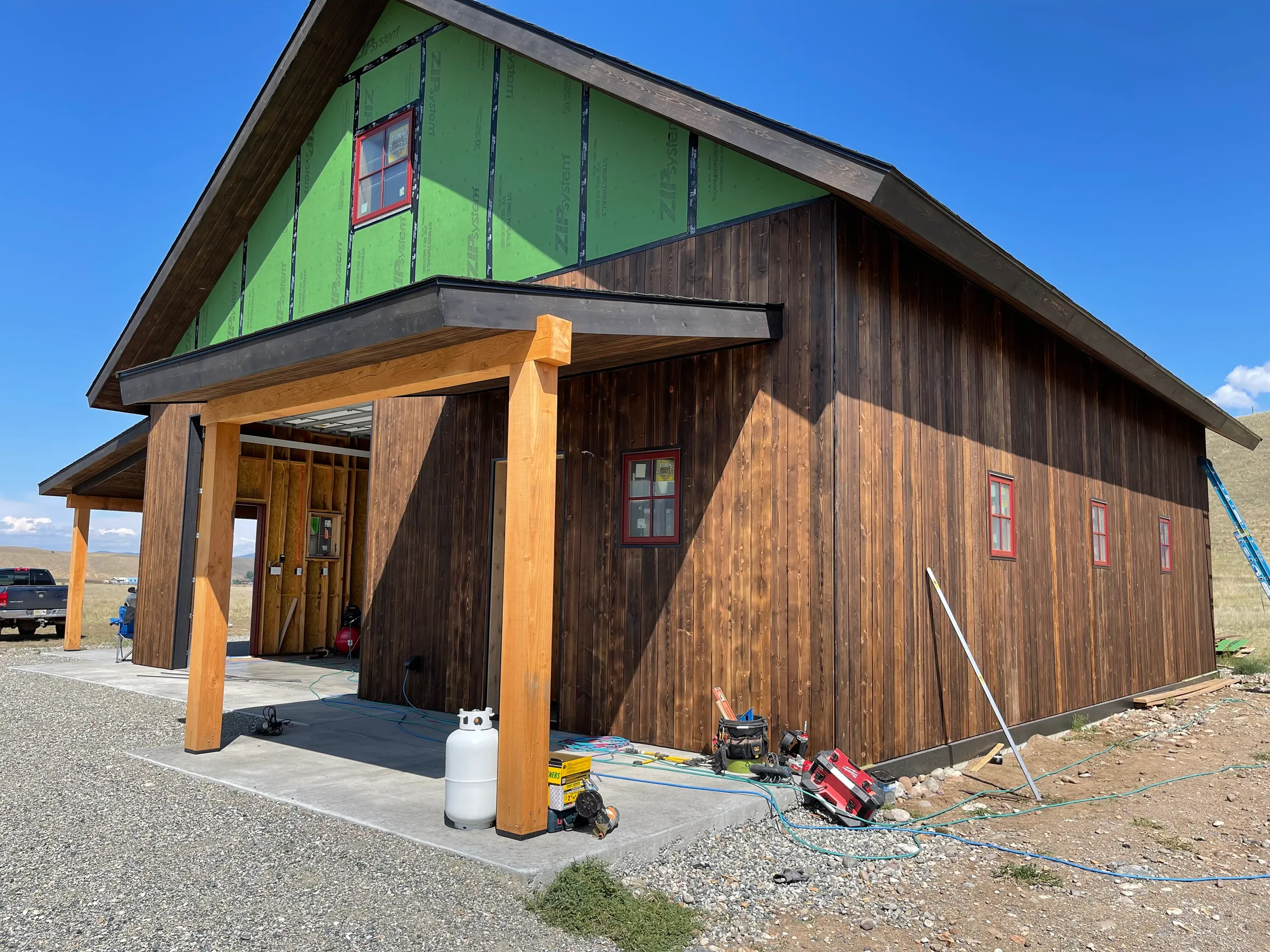 Barn-style building under construction